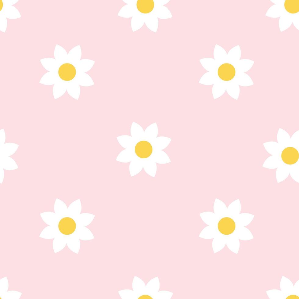 Seamless pattern with white daisies on soft pink background. Cute minimal floral repeat for textile, wrapping or wallpaper design. vector