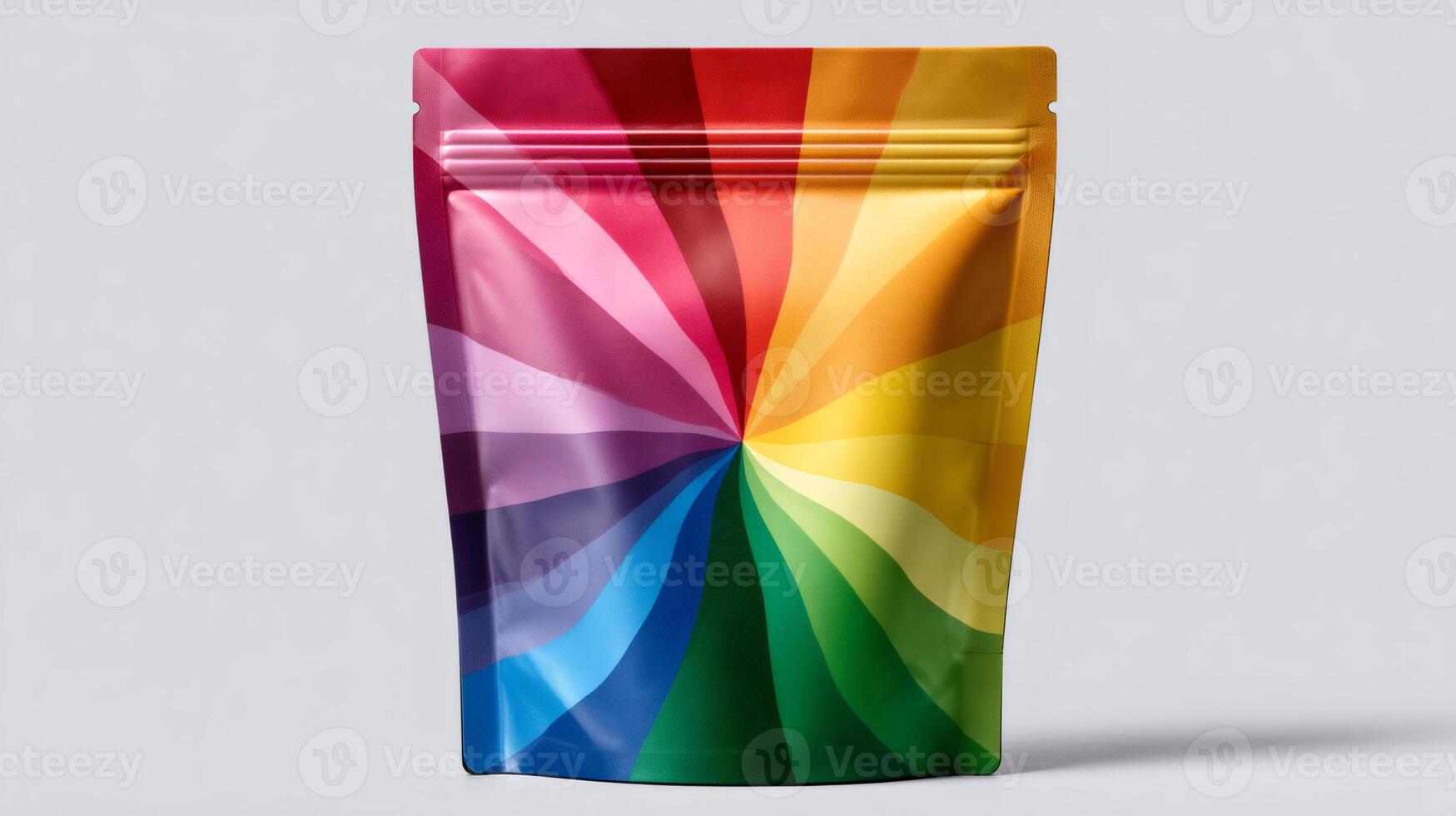 Colorful rainbow spiral design covering doypack pouch packaging photo