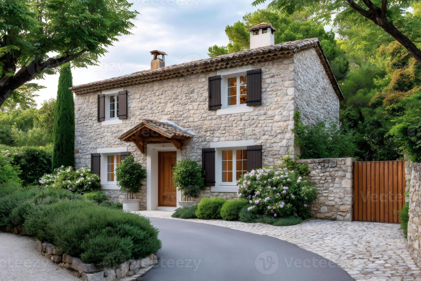 Charming stone house with wooden shutters and beautiful garden in Provence photo