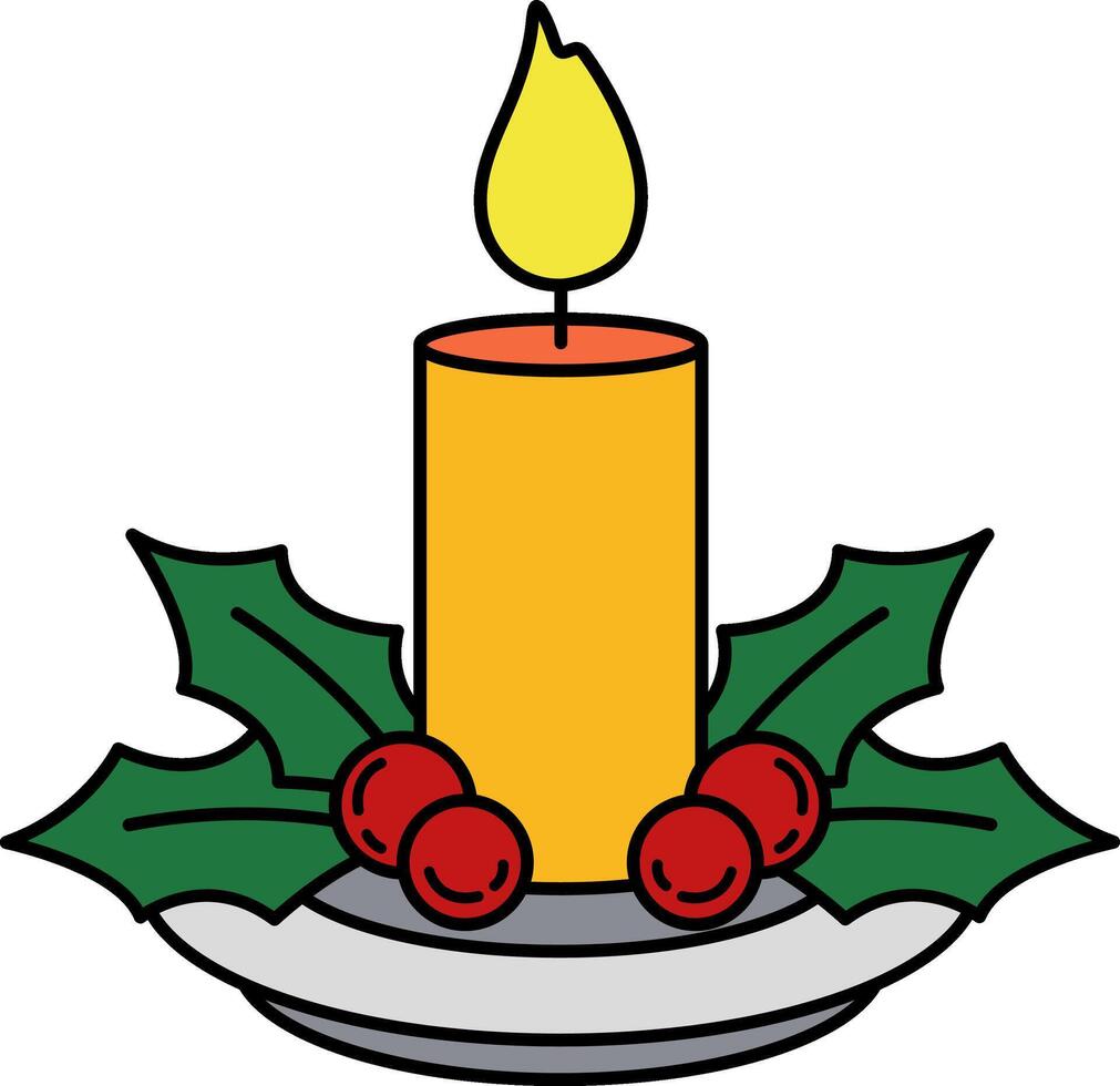 A candle is lit with holly berries vector