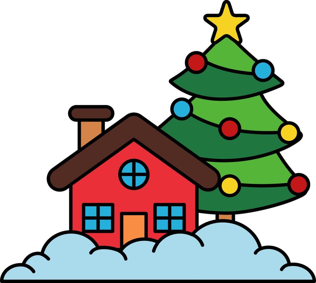 A house with a Christmas tree vector