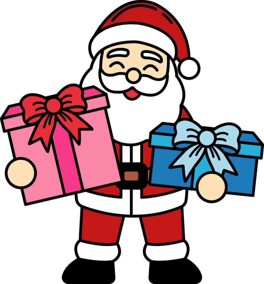 Santa holding two gifts boxes vector