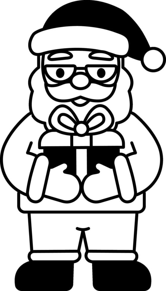 black and white illustration of Santa Claus holding a present vector