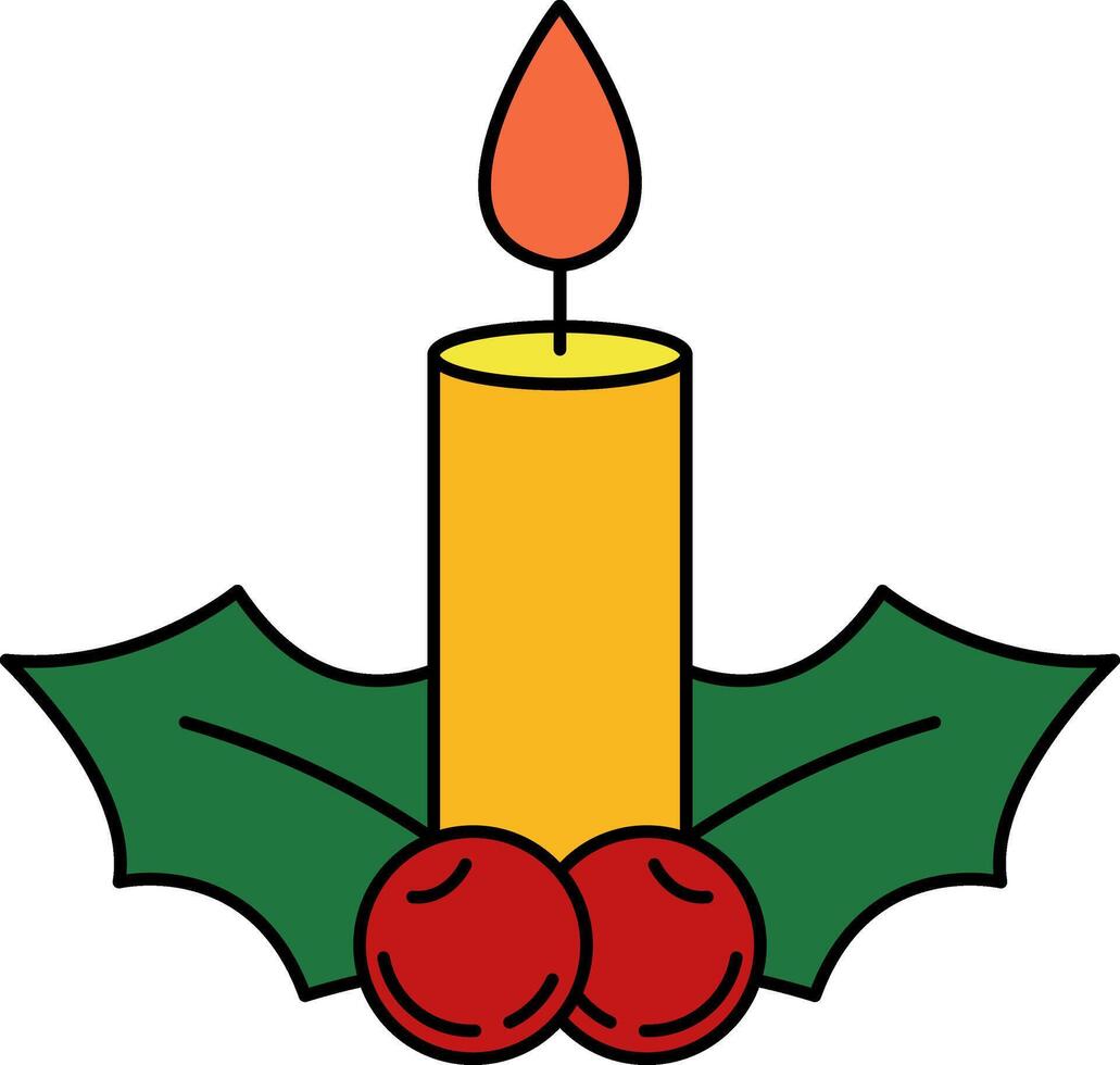 A candle is lit and holly berries vector