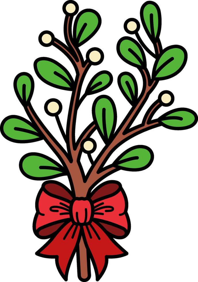 mistletoe branch with a bow vector