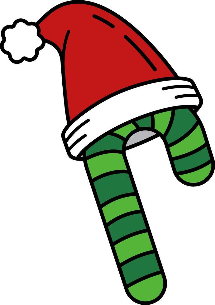candy cane with a santa hat on top vector
