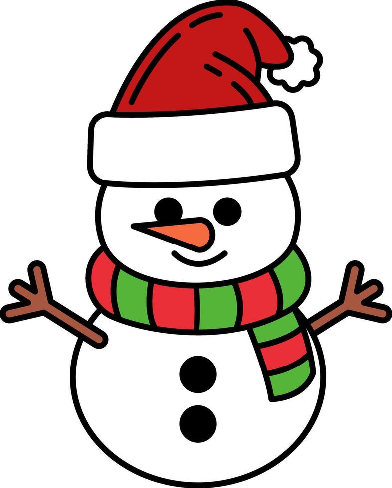 A snowman wearing a hat and a scarf vector