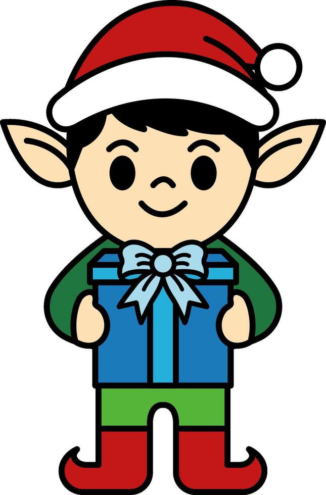 elf is holding a present vector