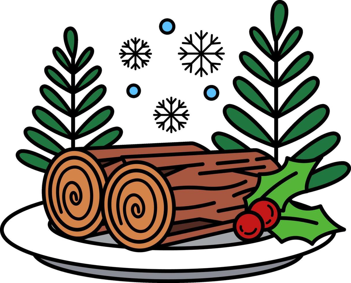 A plate of Yule Log cake vector