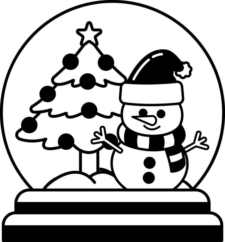black and white illustration of a snowman in the christmas globe vector