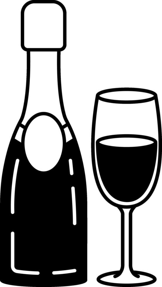 black and white illustration of a bottle of champagne and a glass of champagne vector