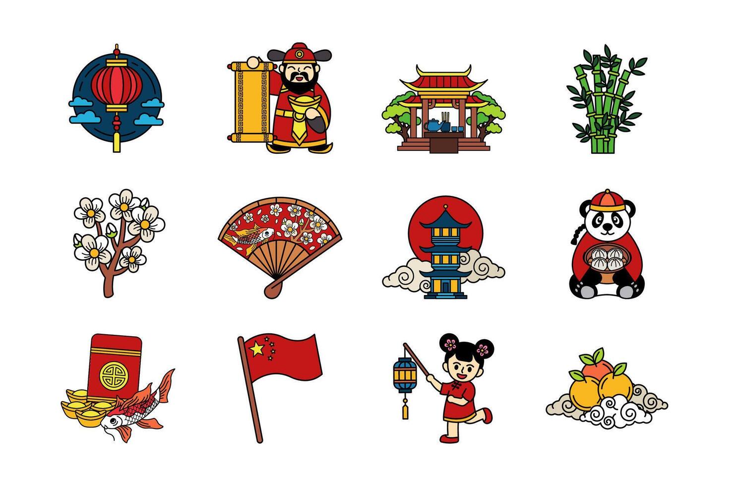 illustration of chinese culture and chinese new year items collection vector