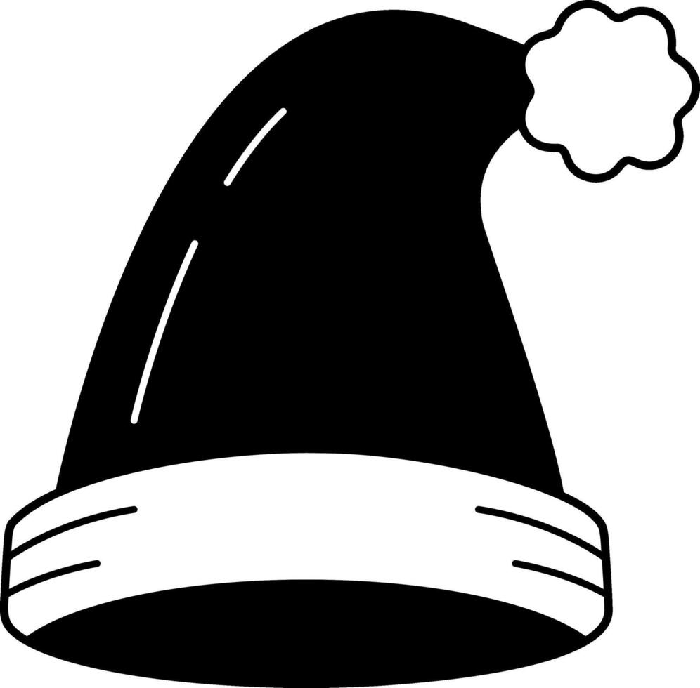 black and white single illustration of a Santa hat vector