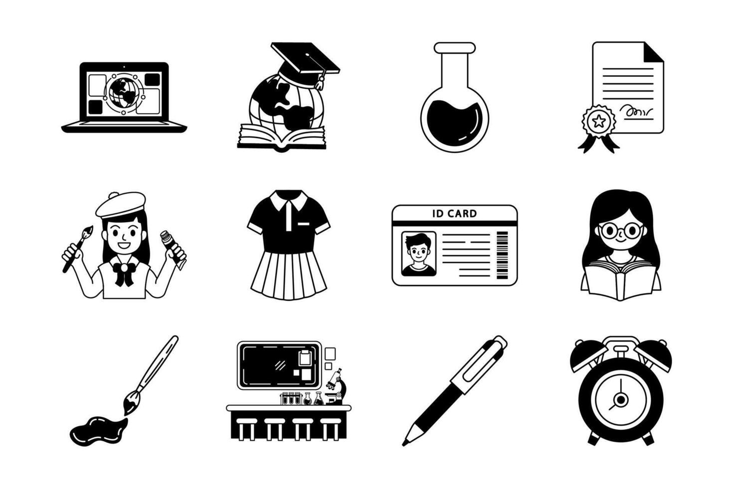 black and white illustration drawing of school collection vector