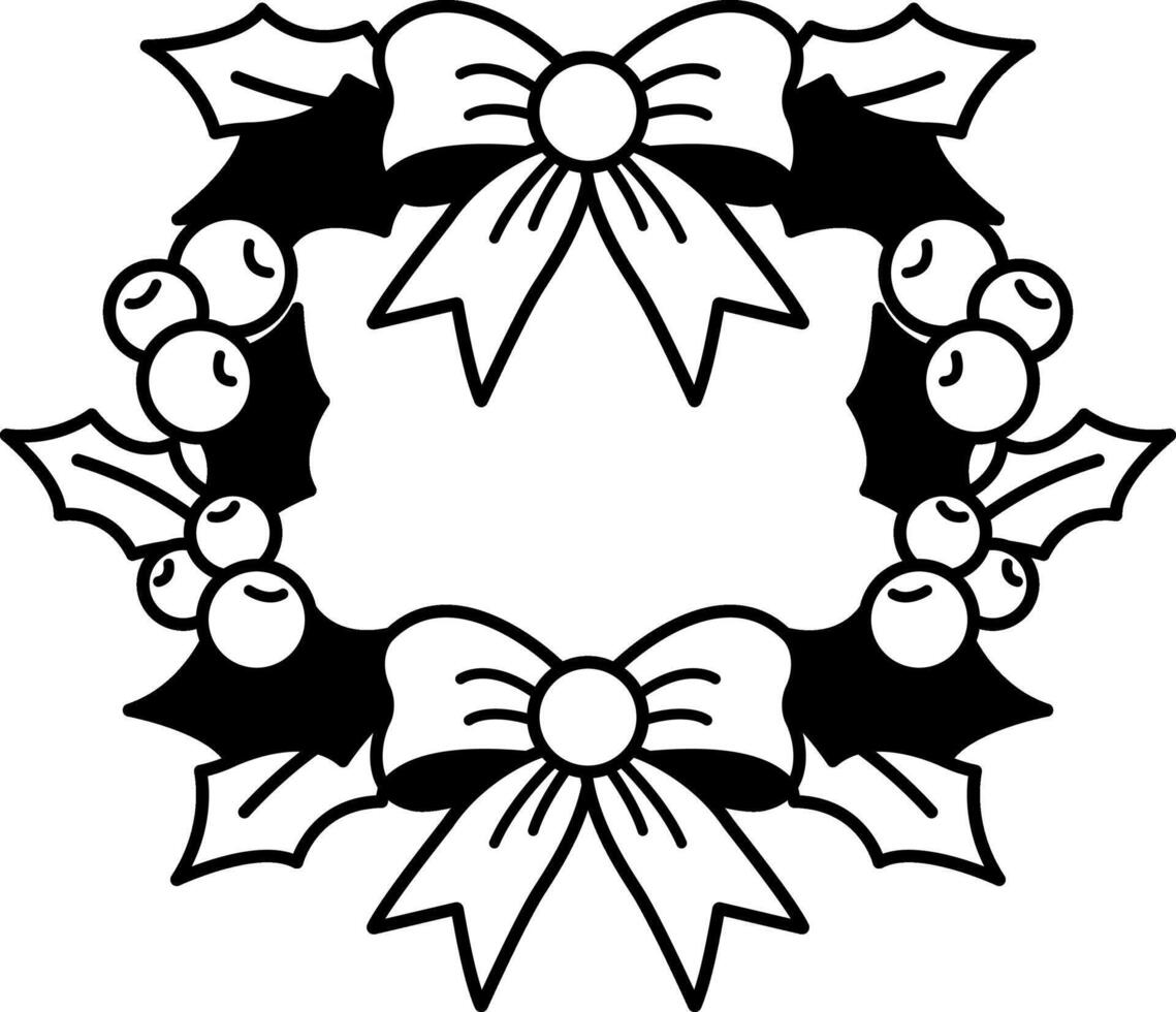 black and white illustration of a christmas wreath vector