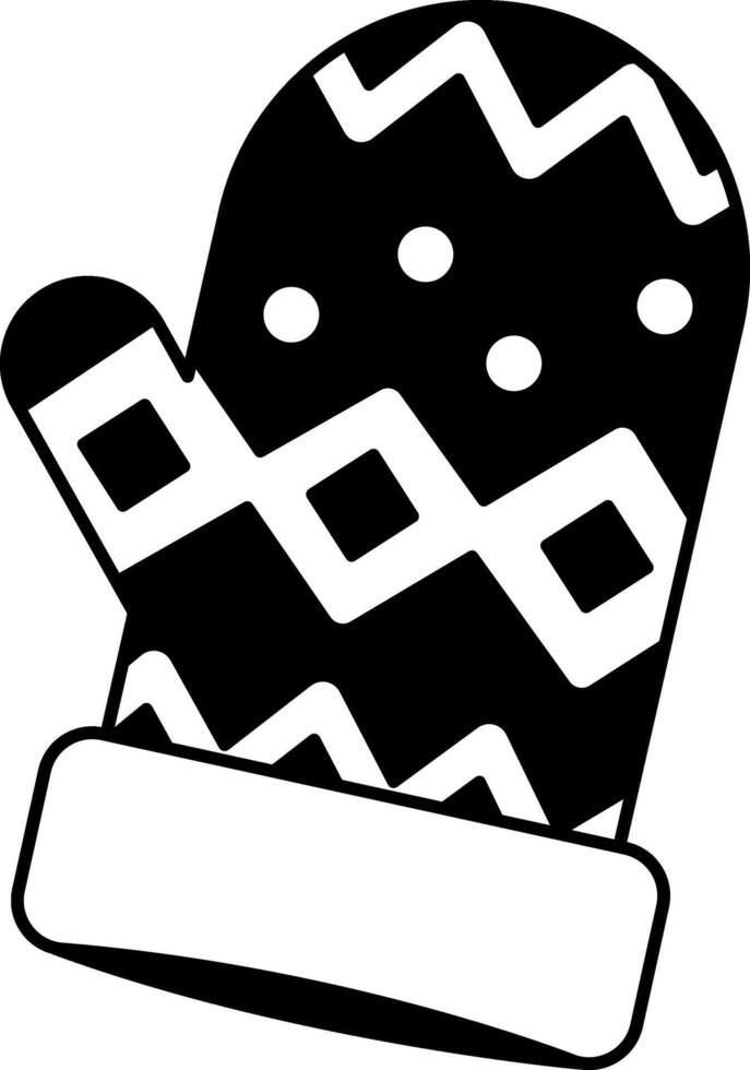 black and white illustration of a christmas pattern mitten vector