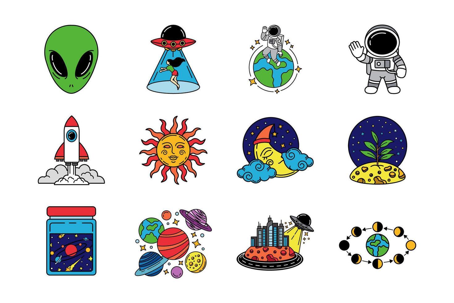 illustration items of spaceship alien in the galaxy set vector