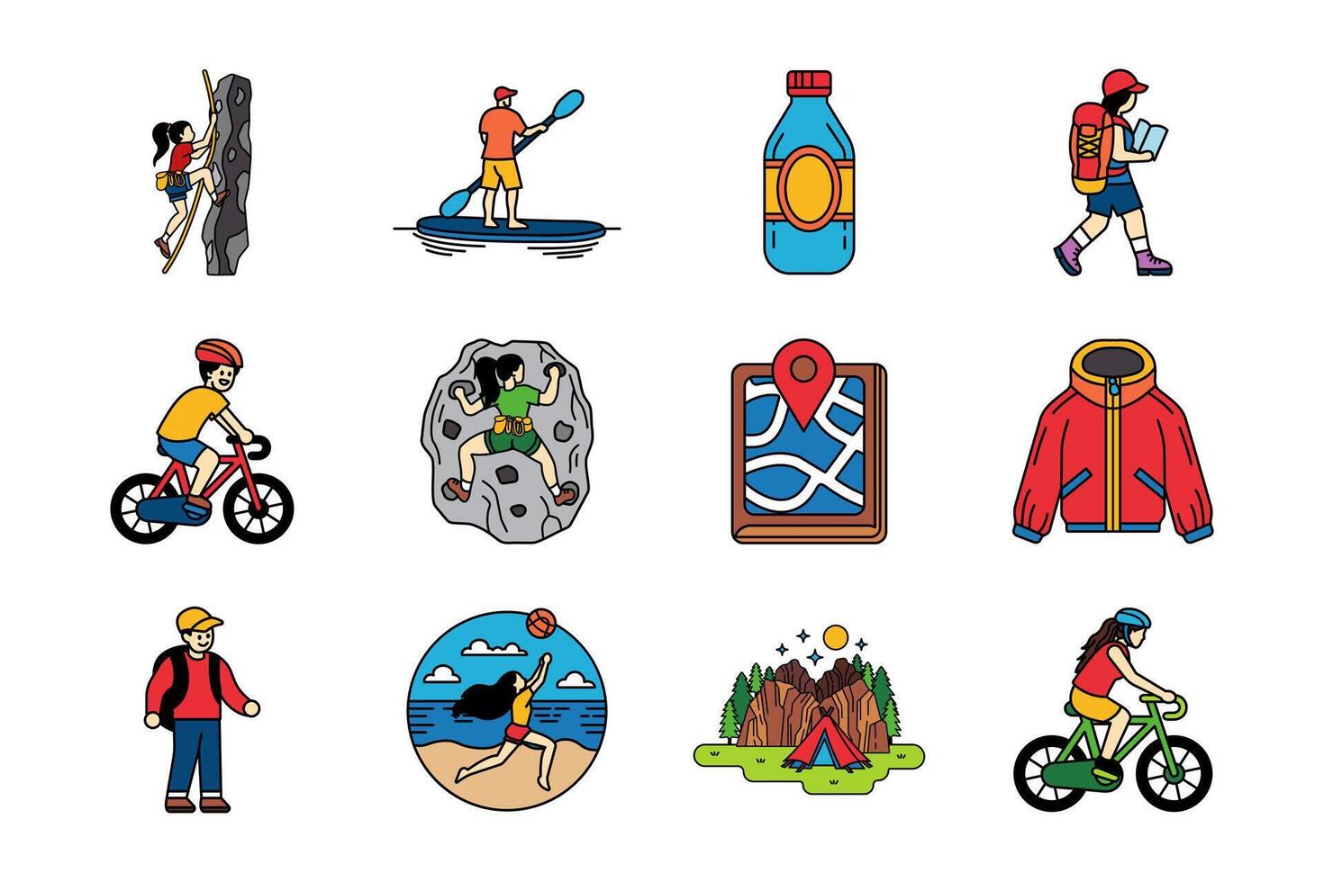 illustration items of recreation adventure and travel vector