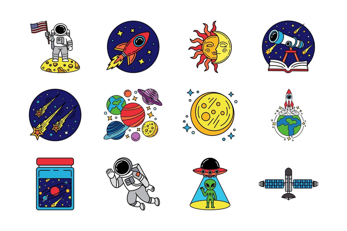 illustration items of spaceship alien in the galaxy collection vector