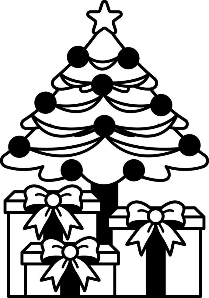 black and white illustration of a Christmas tree with a decoration vector