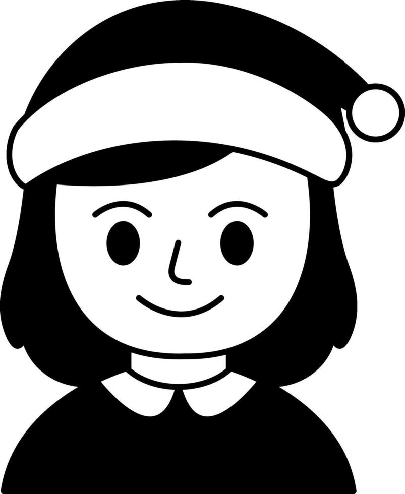 black and white illustration of a girl wearing santa hat vector