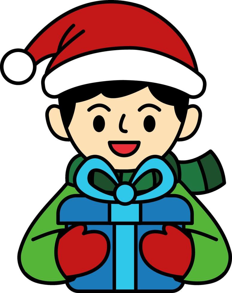 boy is holding a present vector