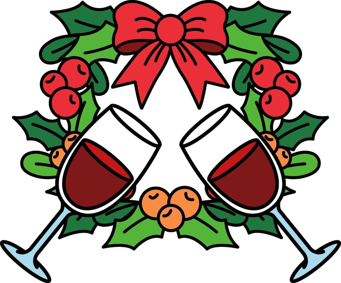A wreath with two wine glasses vector
