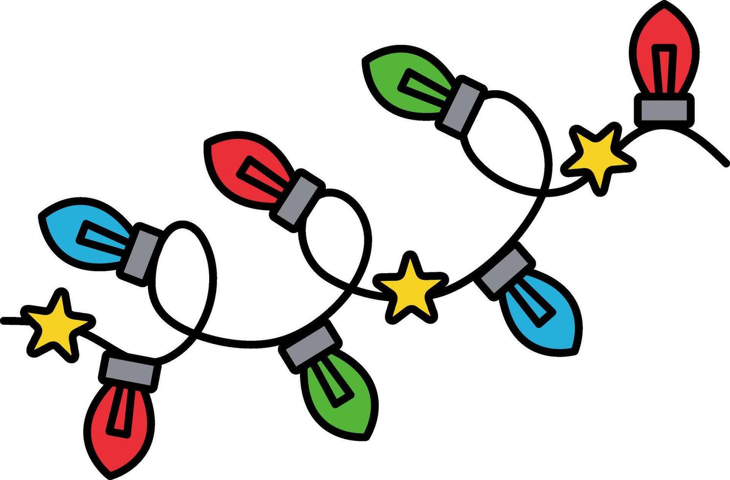 A string of colorful christmas lights and stars vector