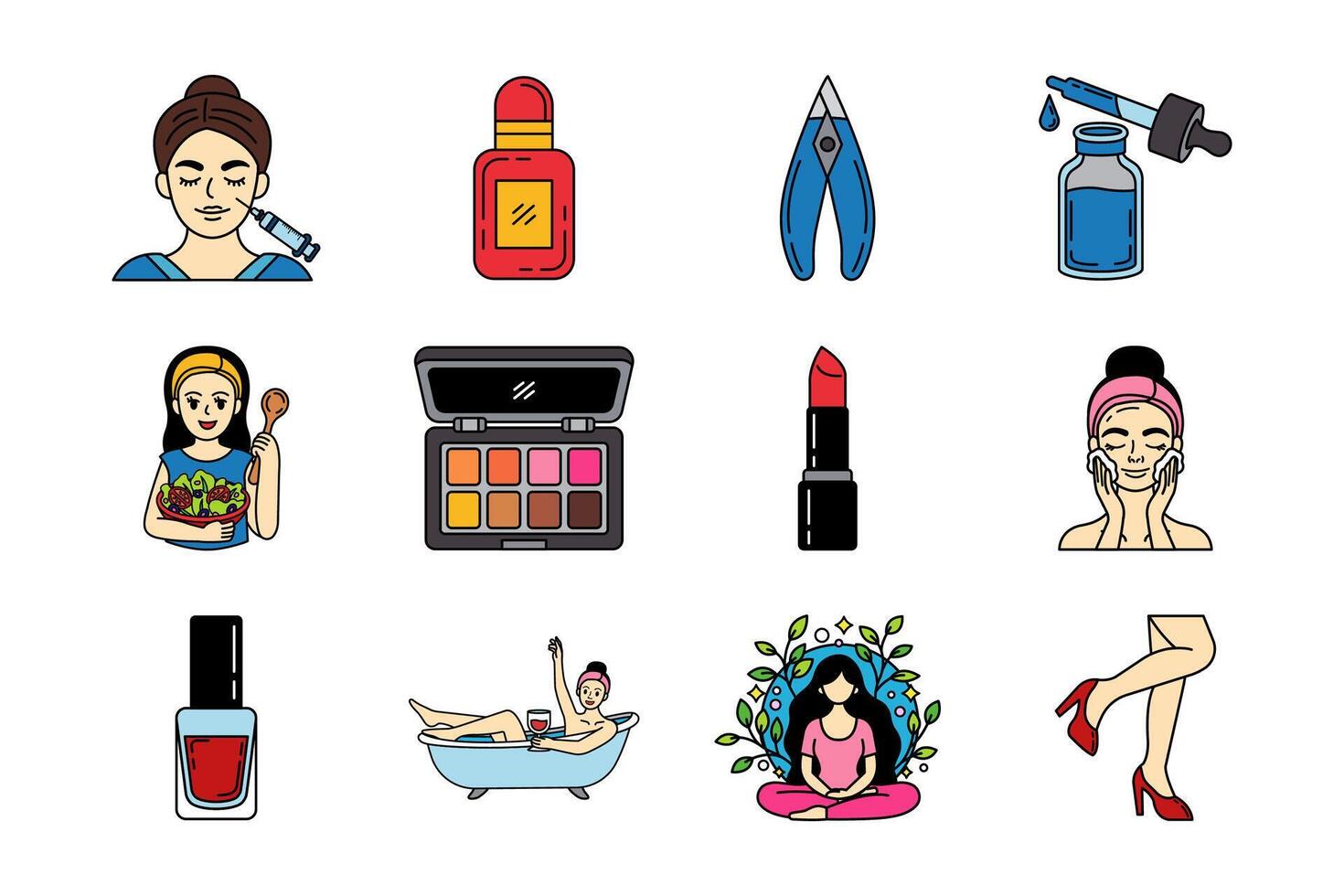 Beauty icons and self-care illustrations vector