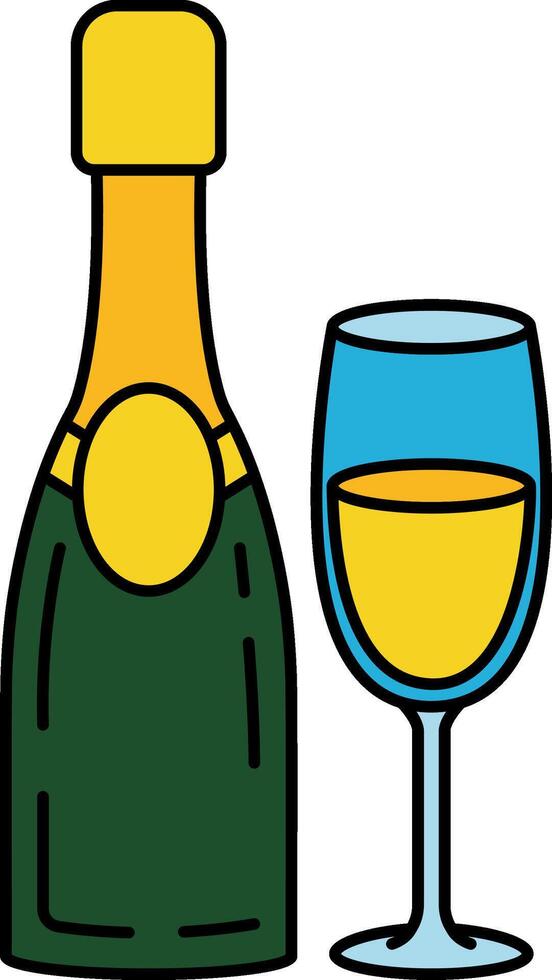 A bottle of champagne and a glass of champagne vector