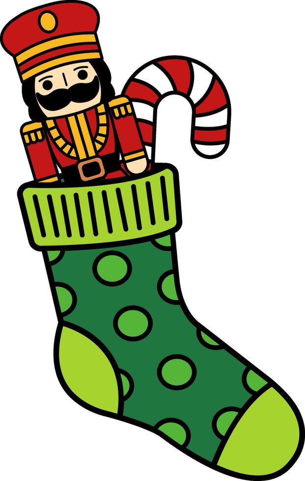 Christmas stocking with a nutcracker inside vector