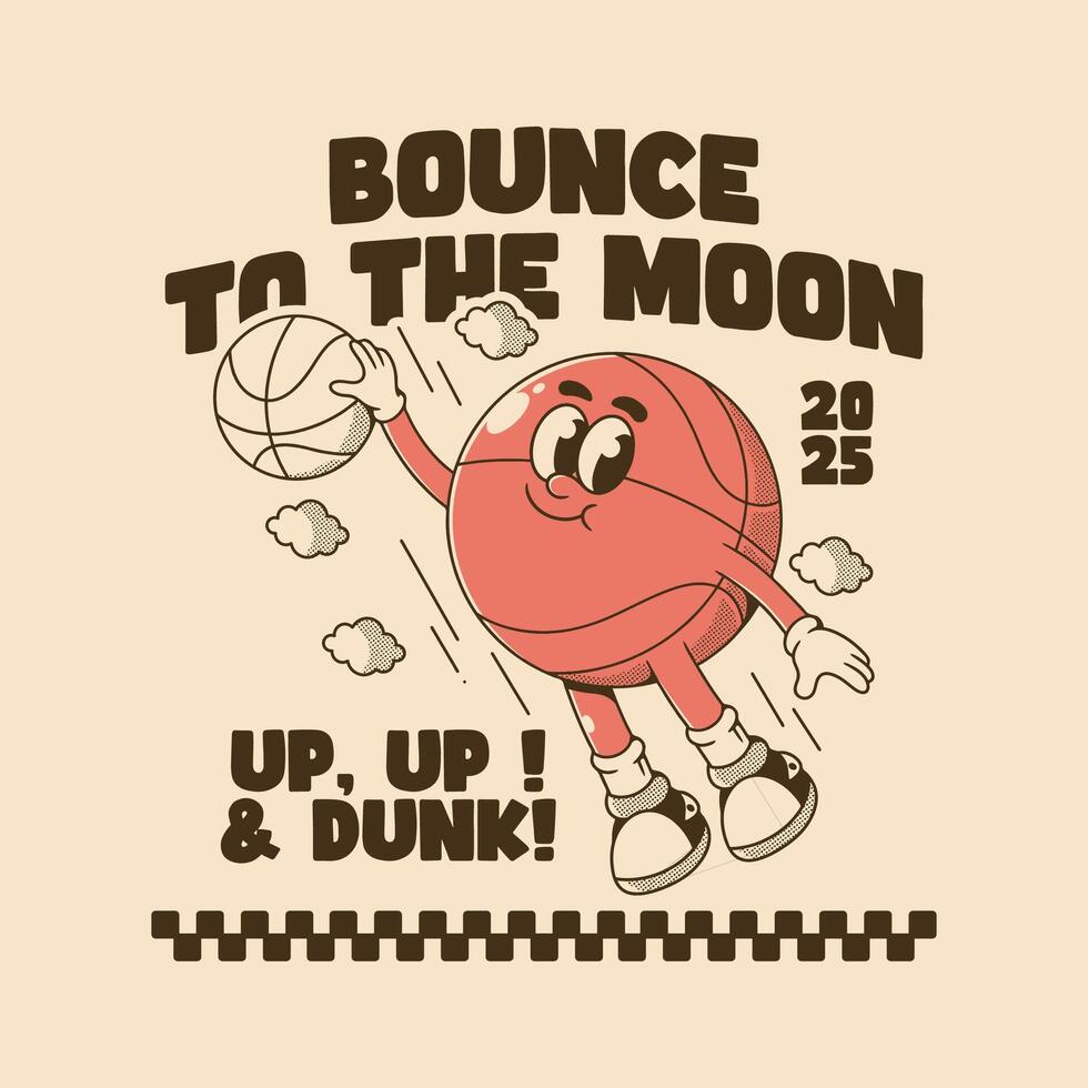 Retro Cartoon Basketball Art with Funny Dunking Ball Character vector