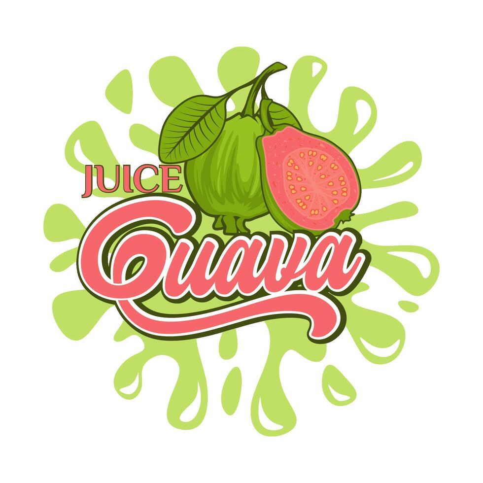 guava juice logo, with fresh guava icon with water splash. Perfect for drink labels, juice drink icons or drink product stickers vector