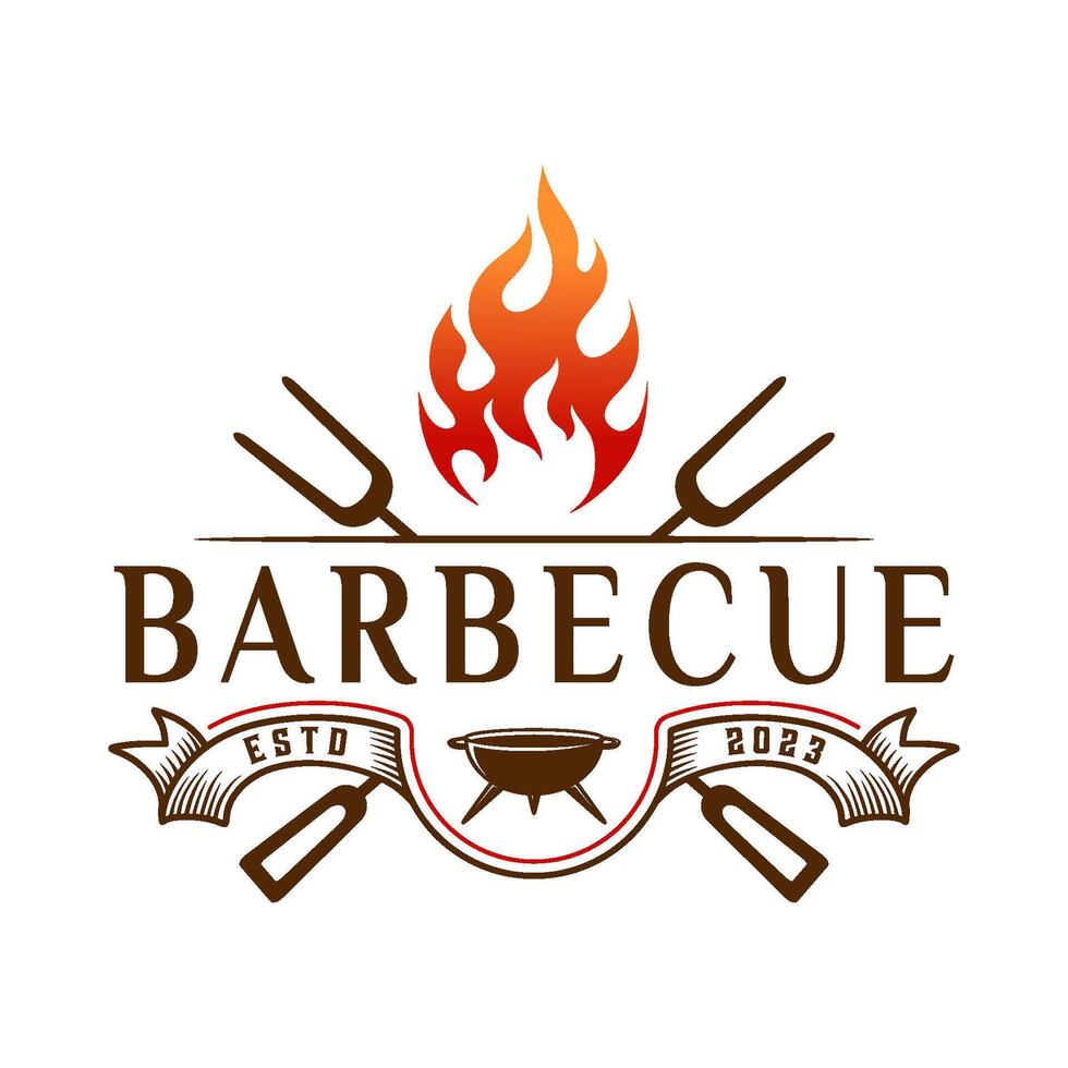 barbecue logo. grill and two crossed spatulas, barbecue symbol vector