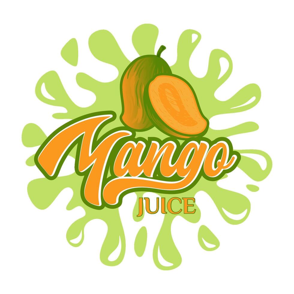 mango fruit juice logo design, with fresh mango fruit icon with water splash. Perfect for drink labels, juice drink icons or drink product stickers vector