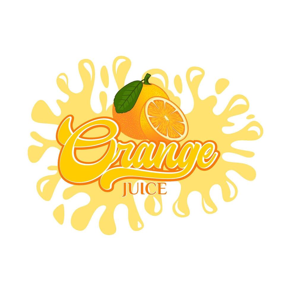 orange juice logo, with fresh orange icon with water splash. Perfect for drink labels, juice drink icons or drink product stickers vector