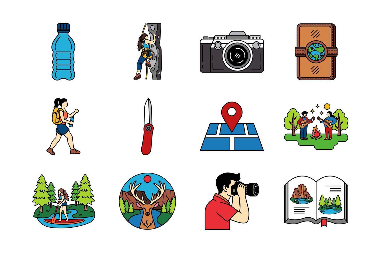 Outdoor adventure icons and gear vector
