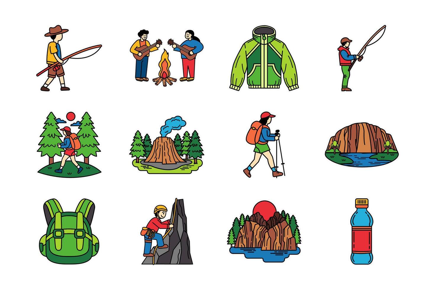 Outdoor adventure icons collection vector