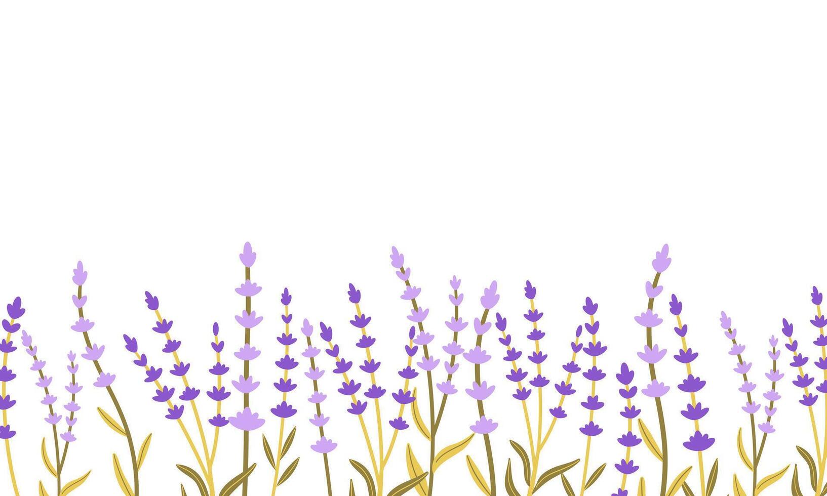 Frame of fresh flowers of purple lavender on white background. Hand drawn flat illustration . Perfect for decorative greeting or invitation card vector