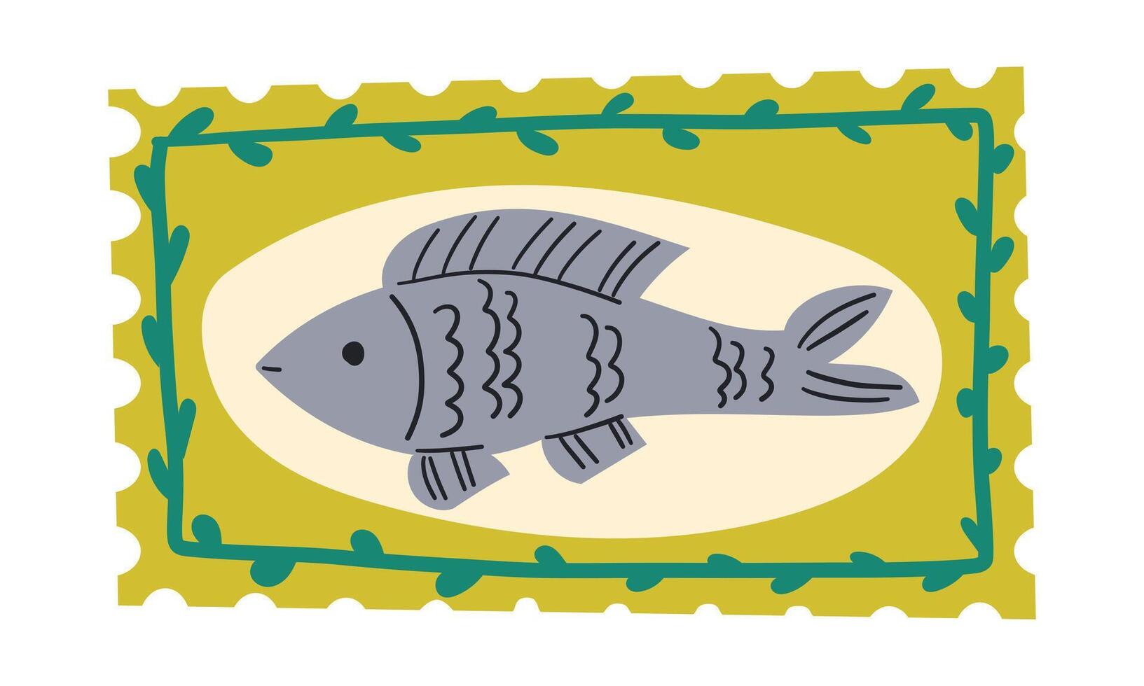 Healthy grilled whole fish on a plate illustration. Baked whole fish icon isolated on a white background. Fried fish hand drawing illustration . vector