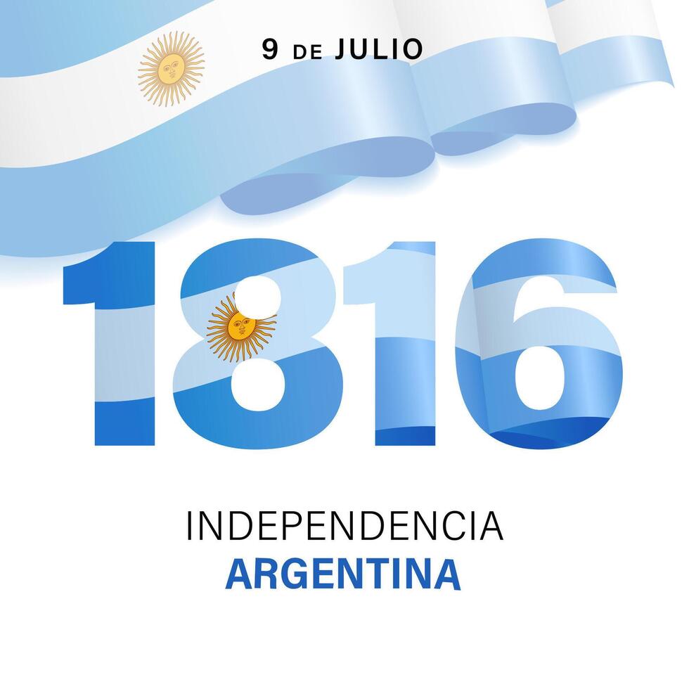 July 9, Happy Argentine Independence Day greeting card design with 3D flag of Argentina vector