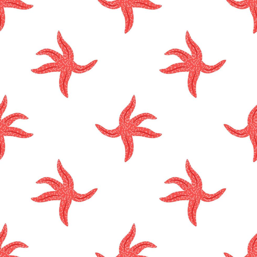 Seamless pattern with starfish on white background. For sea or oceanic themes, packaging and textile designs. vector