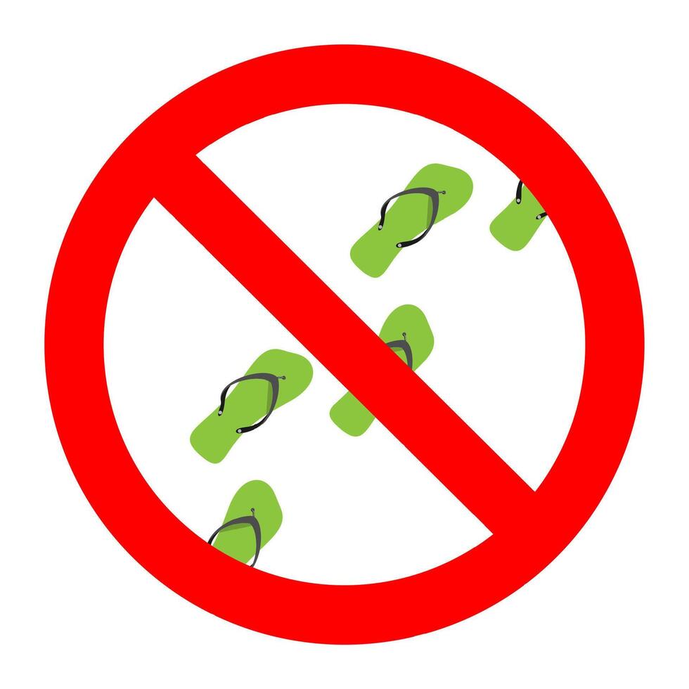 Prohibition flip flop in sauna or swimming pool, restricted and regulation, hygiene in bath, caution badeschuhe, and poolrules, illustration vector