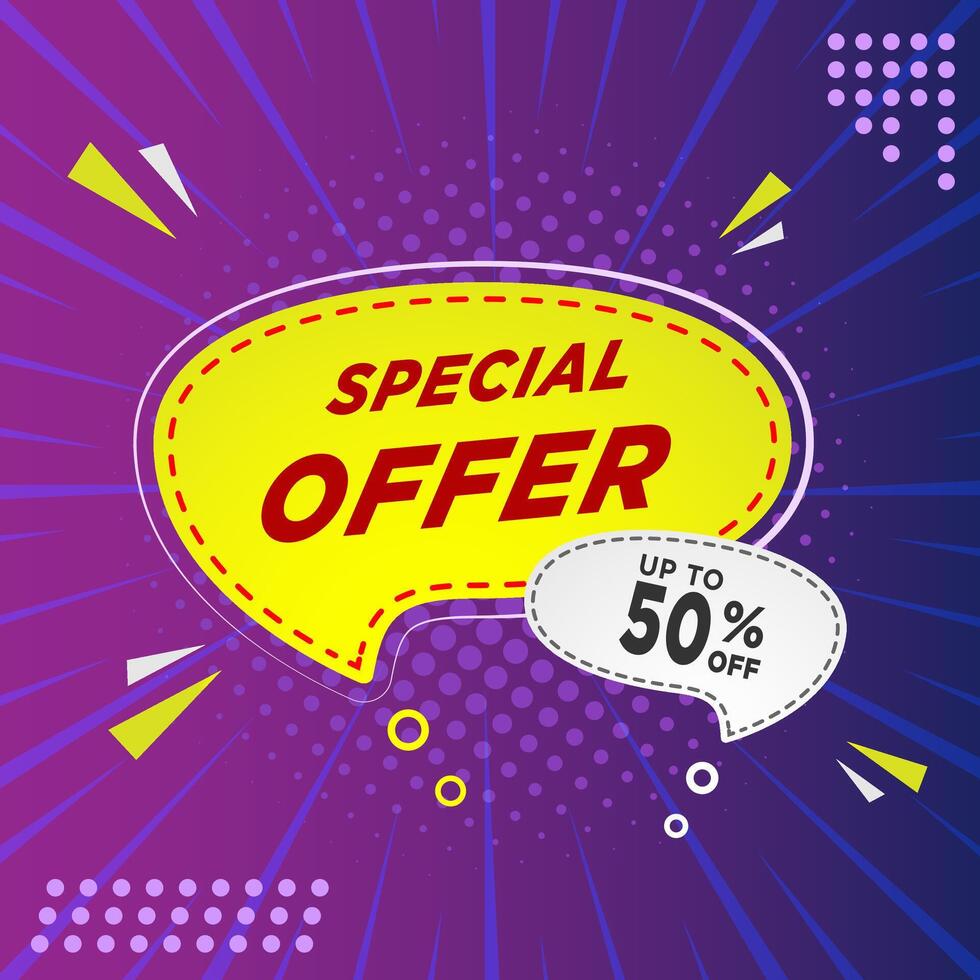 Special offer banner template design with bubble text for web or social media. vector