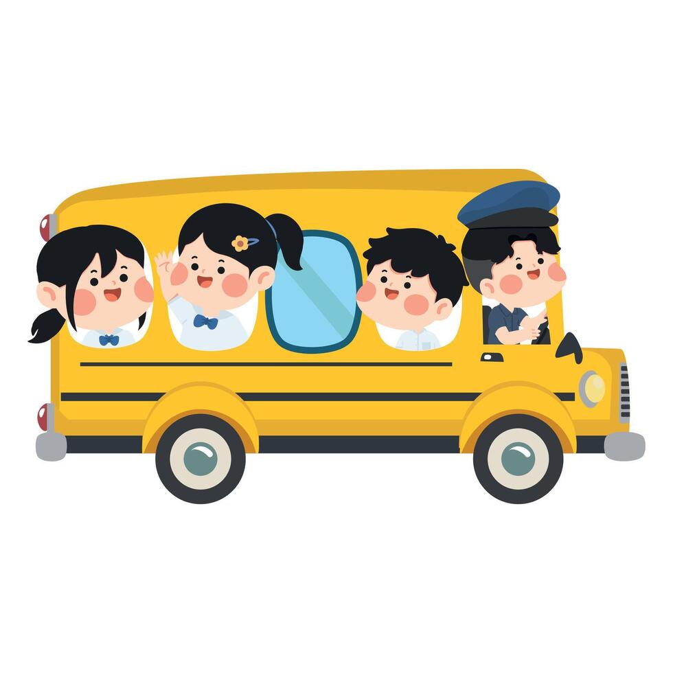 Illustration of Students Riding a School Bus vector