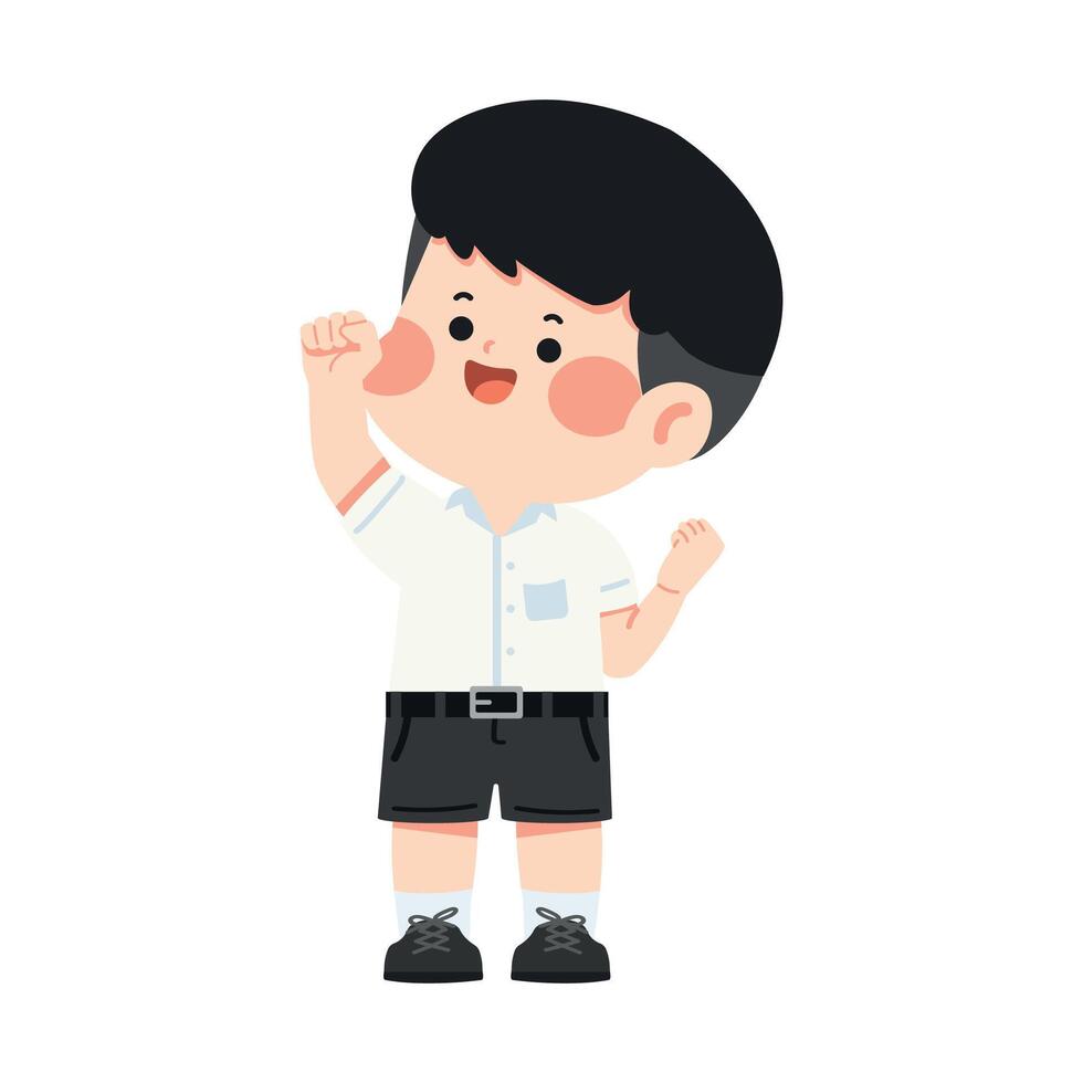 boy student excited hold fist hand up gesture vector