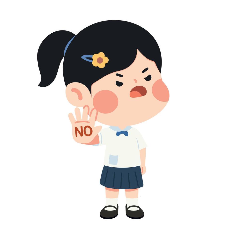 Kid Girl Showing No Hand Gesture vector