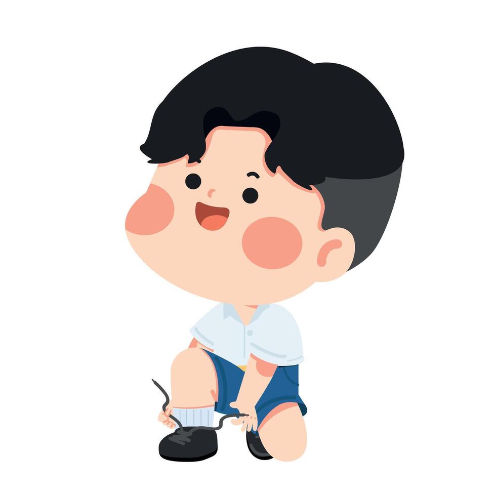 Illustration of Schoolboy Tying Shoelaces vector
