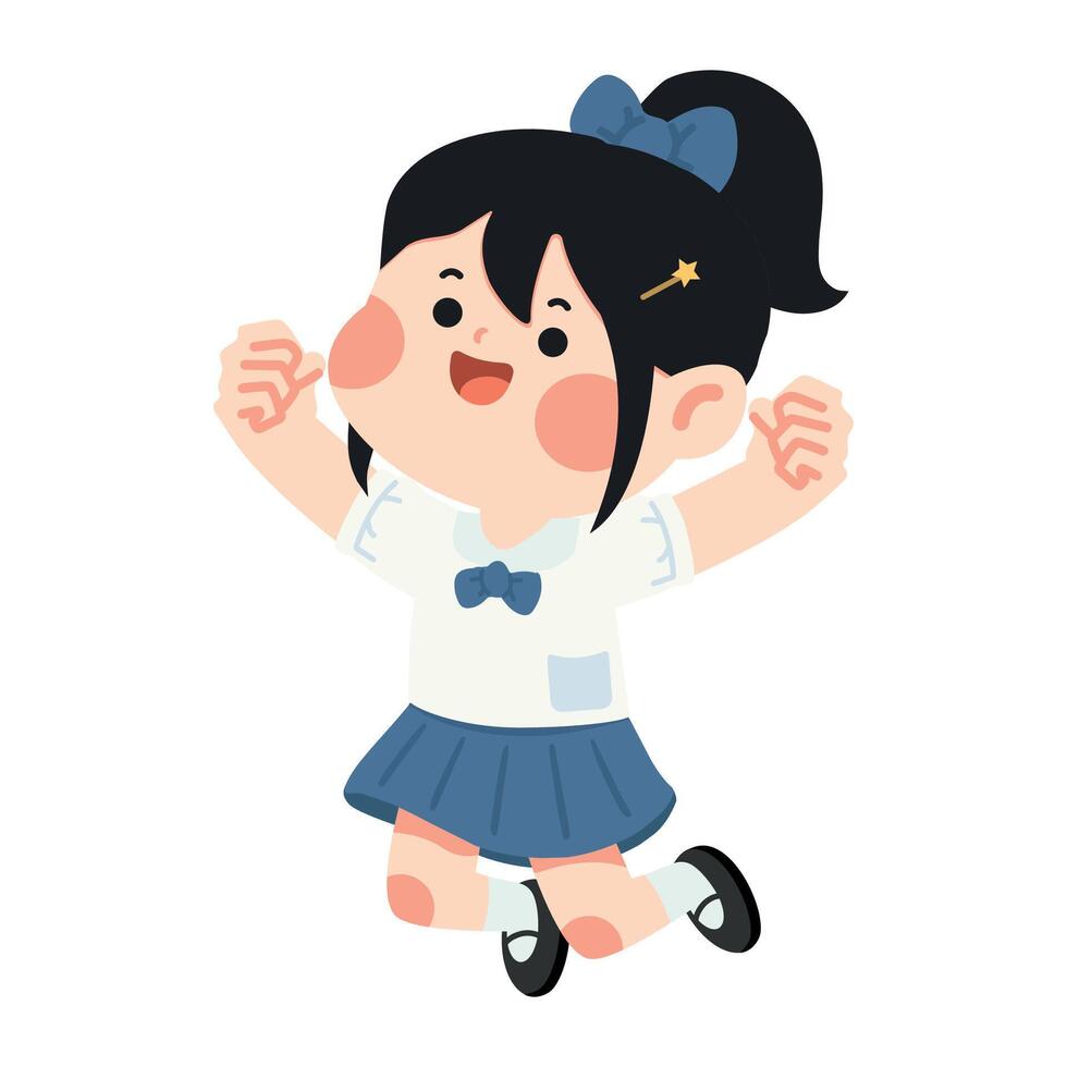 Cartoon Illustration of Girl Jumping with Joy vector