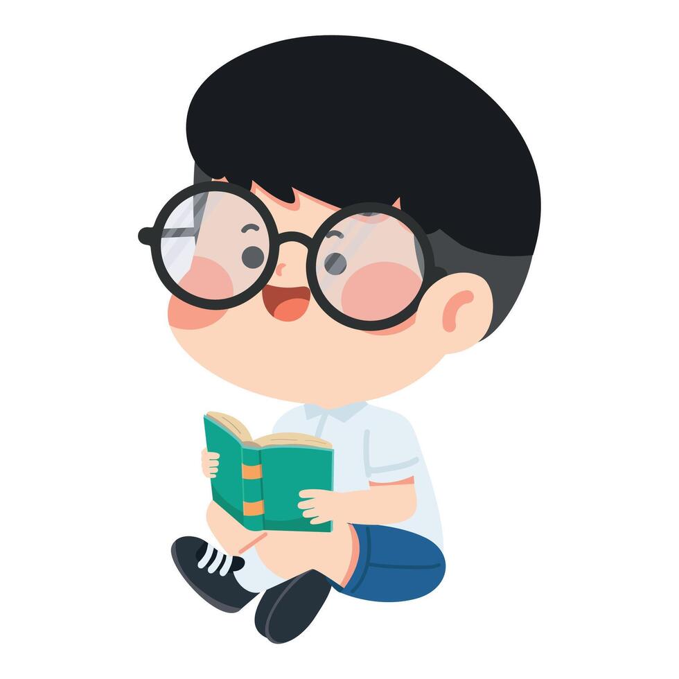 Cartoon Boy Reading a Book Illustration vector